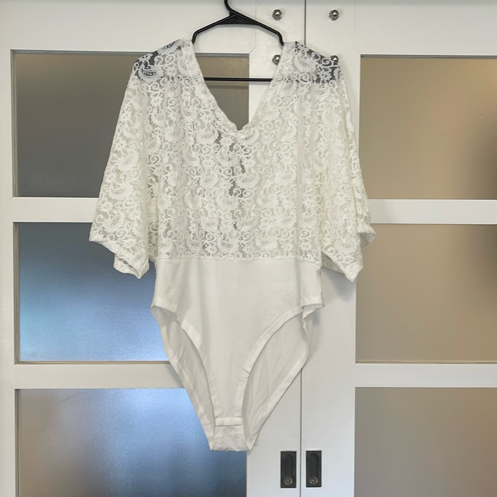 White Lace Batwing Bodysuit